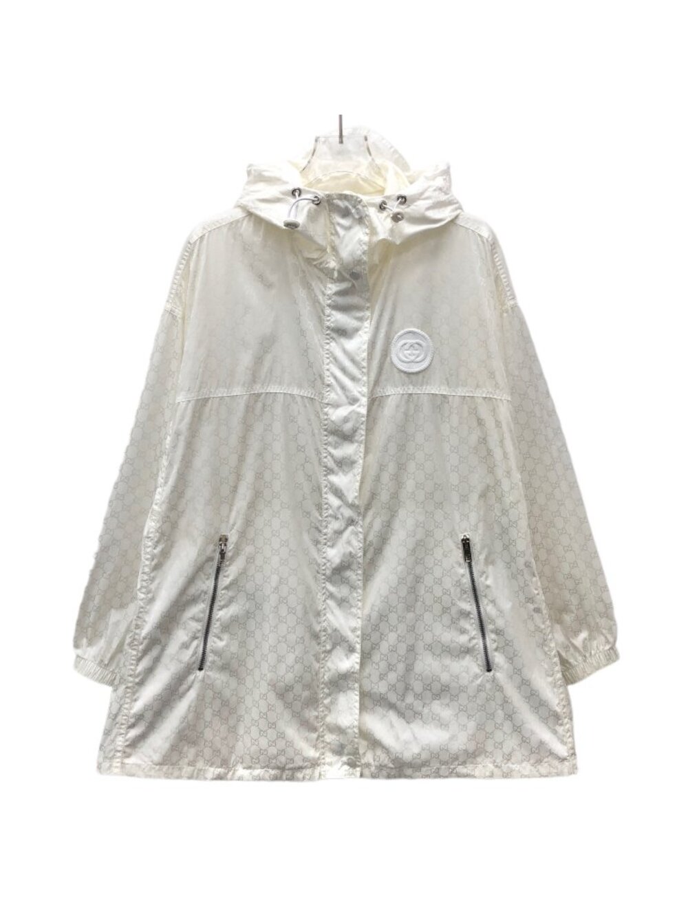 Gucci White All-Over Tonal Logo Hooded Long-Sleeve Jacket